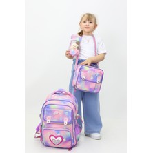 Neşeli Home Temalı Kız Çocuk 3 Lü Okul Çanta Kalpli Sırt Çantası Termal Beslenme Çantası Kalemlik Yeni Sezon