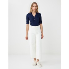 Jimmy Key Ekru Yüksek Bel Bol Paça Denim Pantolon