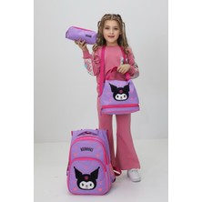 Neşeli Home Kuromi Tasarımlı Kız Çocuk 3 Lü Okul Çanta Sırt Çantası Termal Beslenme Çantası Kalemlik Yeni Sezon