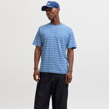 Jack & Jones Erkek Çizgili Nakis Islemeli Tisört - Norrebro