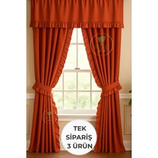 Fırfırlı Keten Perde Takımı – 3’lü Set, Rustik & Korniş Uyumlu