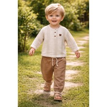 Baby Hola Hakim Yaka Pantolonlu Müslin Kumaş  Erkek Bebek Ikili Takım Set Babyhola