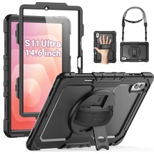 M.TK Moveteck Samsung Galaxy Tab S11 Ultra 14.6 Inç 2025 Tablet Kılıf S Pen Kalem Bölmeli Koruyuculu Askılı Standlı Askılı Zırh Tank Arka Kapak (SM-X930/X936B)