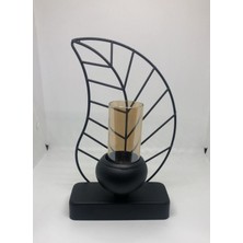 Lebron Yaprak Tealight Siyah/gold Metal Mumluk 28 cm