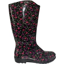 Emek Kadın Mor-Pembe Desenli 35 cm Uzun Bahçe Yağmur Çizmesi