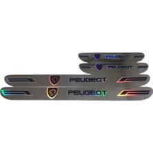 Autowise Peugeot Hologram Logolu Araca Özel Marka Logolu Aynalı Kapı Eşiği Koruyucu Yapıştırma 4'lü Set