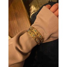 Güneş Takı Mavi Göz Detaylı Vintage Altın Kaplama Çelik Bileklik