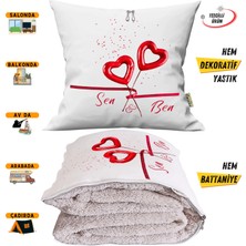 Caisya Sevgililer Günü Hediyesi Kalpli Tv Battaniye Olabilen Dekoratif Yastık 2in1 Battaniye