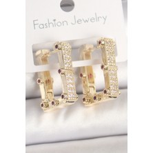 Pirinç Gold Renk Kare Zirkon Taşlı Kadın Küpe EB-53-VICE/(1395) 4398