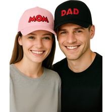 Quatex Mom & Dad Çift Ürün Nakışlı Pembe ve Siyah 2'adet Spor Unisex Şapka A Kalite Ürün