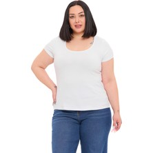 Disentis Modest Büyük Beden U Yaka Kısa Kollu Viskon Beyaz Body