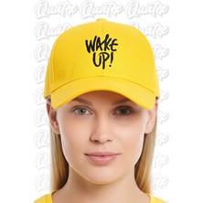 Quatex Wake Up Nakışlı Şapka – Sarı %100 Pamuk Gabardin Unisex Model