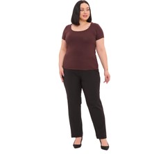 Disentis Modest Büyük Beden U Yaka Kısa Kollu Viskon Kahverengi Body