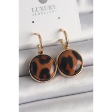 Pirinç Gold Renk Leopar Desenli Daire Model Kadın Küpe EB-53-VICE/(1395) 3875