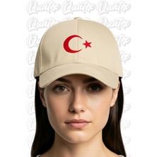 Quatex Ay Yıldız Nakışlı Şapka – Krem %100 Pamuk Gabardin Unisex Model