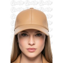 Quatex Deri Şapka - Krem %100 Deri Unisex Model