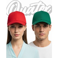 Quatex Basic Şapka 2'li Paket – Yeşil - Kırmızı %100 Pamuk Gabardin Unisex Model
