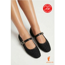 Albishoes Tokalı Kadın Konforlu Babet Düz Taban Klasik Ayakkabı Kadın Günlük Rahat Tokalı Babet