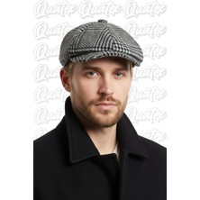 Quatex Kaşe Kasket Ingiliz Model Peaky Blinders Siyah Kareli %100 Kaşe Arkası Lastikli