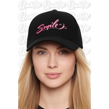 Quatex Smile Nakışlı Şapka – Siyah %100 Pamuk Gabardin Unisex Model