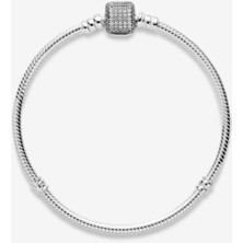 Kumi 925 Ayar Gümüş Taş Desenli Silindir Kilit Kadın Gümüş Bileklik