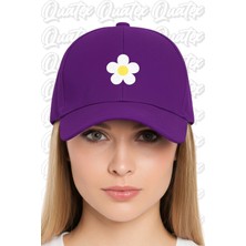 Quatex Papatya Nakışlı Şapka – Mor %100 Pamuk Gabardin Unisex Model