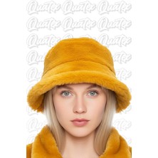 Quatex Peluş Kışlık Bucket Şapka - Sarı %100 Peluş Kumaş Unisex Model