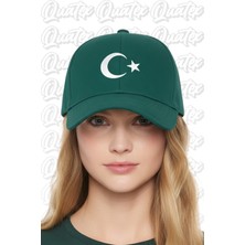 Quatex Ay Yıldız Nakışlı Şapka – Yeşil %100 Pamuk Gabardin Unisex Model