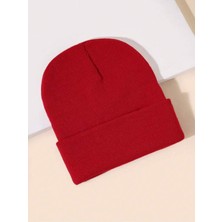 Quatex Kırmızı Unisex Katlamalı Triko Bere Kış Sezonuna Uygun Düz Desen ile Şık Tasarım