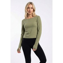 Abay Butik Kadın Kayık Yaka Uzun Kollu Parmak Geçmeli Modal Basic Bluz