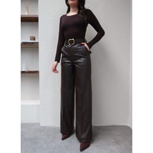 Esra Helvacı Dikiş Detaylı Deri Pantolon