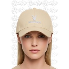 Quatex Playboy Nakışlı Şapka – Krem %100 Pamuk Gabardin Unisex Model