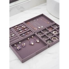 Megass Dekor Kiev Model Süet Kumaş Lila Renk 22/14 cm 4 Lü Takım Çekmeçe Içi Takı Standı