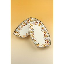 Bursa Porselen Dekor Retro Tavşan 2 Adet Orta Boy Porselen Kayık Tabak