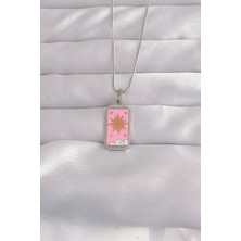 Marsilyan 316L Çelik Gümüş Renk Pembe Mineli Güneş Model Tarot Kolye