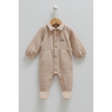 Caramell 01-09 Ay Kahve Renk Erkek Bebek Müslin Kumaş Tulum