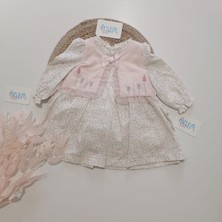Cepkenli  Bebe Yakalı Nakışlı Pembe Elbise 9 Ay