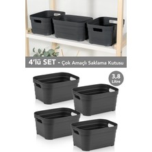 Meleni Home 4 Adet Dekoratif Piramit Saklama Kutusu - Dolap Içi Düzenleyici Organizer Kutu 3,8 Litre Antrasit