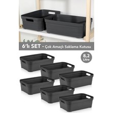 Meleni Home 6 Adet Dekoratif Piramit Saklama Kutusu - Dolap Içi Düzenleyici Organizer Kutu 8,2 Litre Antrasit