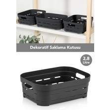 Meleni Home Delikli Dekoratif Piramit Saklama Kutusu - Dolap Düzenleyici Çok Amaçlı Organizer 2,8 Lt Antrasit