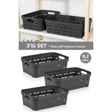 Meleni Home 3'lü Delikli Dekoratif Piramit Saklama Kutusu - Dolap Içi Düzenleyici Organizer Kutu 8,2 Lt Antrasit