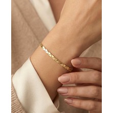 İndigo Takı Minimal Kalpler Sade Su Yolu 14 Ayar Altın Bileklik