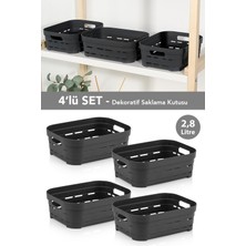 Meleni Home 4'lü Delikli Dekoratif Piramit Saklama Kutusu - Dolap Düzenleyici Organizer Kutu 2,8 Lt Antrasit