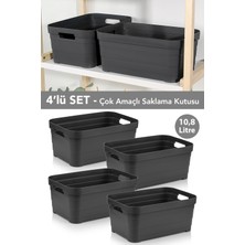 Meleni Home 4 Adet Dekoratif Piramit Saklama Kutusu - Dolap Içi Düzenleyici Organizer Kutu 10,8 Litre Antrasit