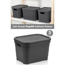 Meleni Home 1 Adet Kapaklı Dekoratif Piramit Saklama Kutusu - Dolap Düzenleyici Organizer Kutu 5 Litre Antrasit
