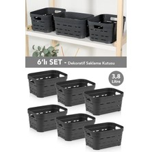 Meleni Home 6'lı Delikli Dekoratif Piramit Saklama Kutusu - Dolap Düzenleyici Organizer Kutu 3,8 Lt Antrasit