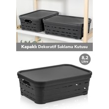 Meleni Home Kapaklı Delikli Dekoratif Piramit Saklama Kutusu - Dolap Içi Düzenleyici Organizer 8,2 Lt Antrasit