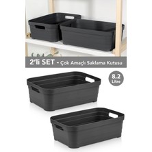 Meleni Home 2 Adet Dekoratif Piramit Saklama Kutusu - Dolap Içi Düzenleyici Organizer Kutu 8,2 Litre Antrasit