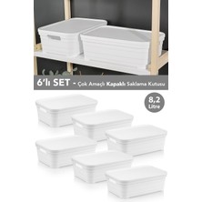 Meleni Home 6 Adet Kapaklı Dekoratif Piramit Saklama Kutusu - Dolap Düzenleyici Organizer Kutu 8,2 Litre Beyaz