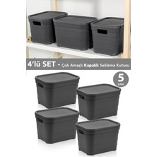 Meleni Home 4 Adet Kapaklı Dekoratif Piramit Saklama Kutusu - Dolap Düzenleyici Organizer Kutu 5 Litre Antrasit